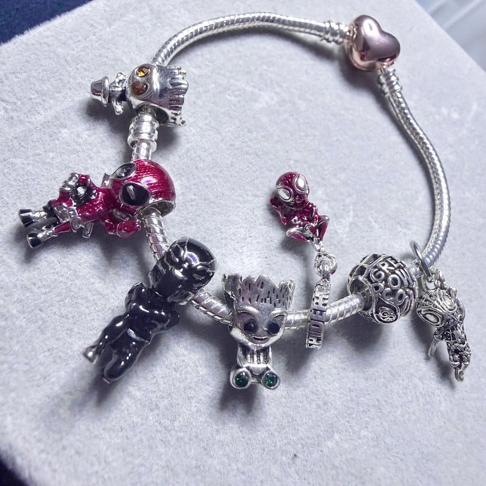 Marvel Avengers Superhero Charm Bracelet fits PANDORA Silver Spider-Man Groot